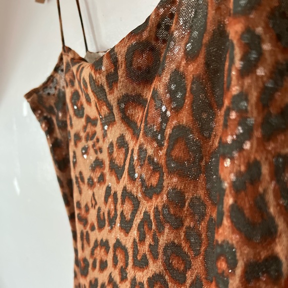 EUC VTG 80s leopard sequin slip dress S dbl layer spaghetti straps sheer silver - Picture 4 of 13